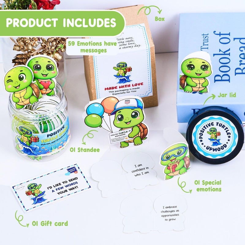 SOLMAY Positive Turtle Jar – 60 Daily Affirmation Cards with Standee | Cute Desk Decor & Encouragement Gift for Women, Coworkers, Teens, Friends | Emotional Support Jar, Just Because, Self Care Idea - Image 4